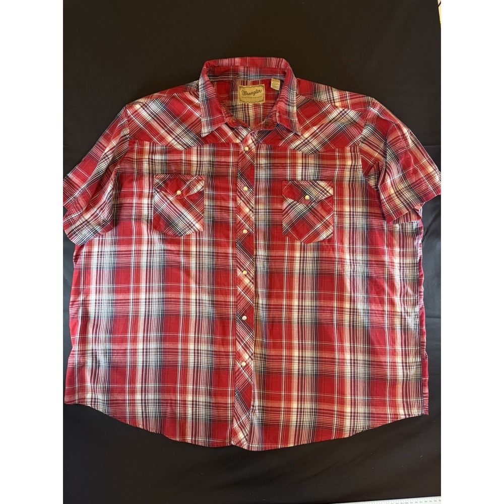 Wrangler Western Red Plaid Men's Pearl Snap Short Sleeve Shirt, 3XL